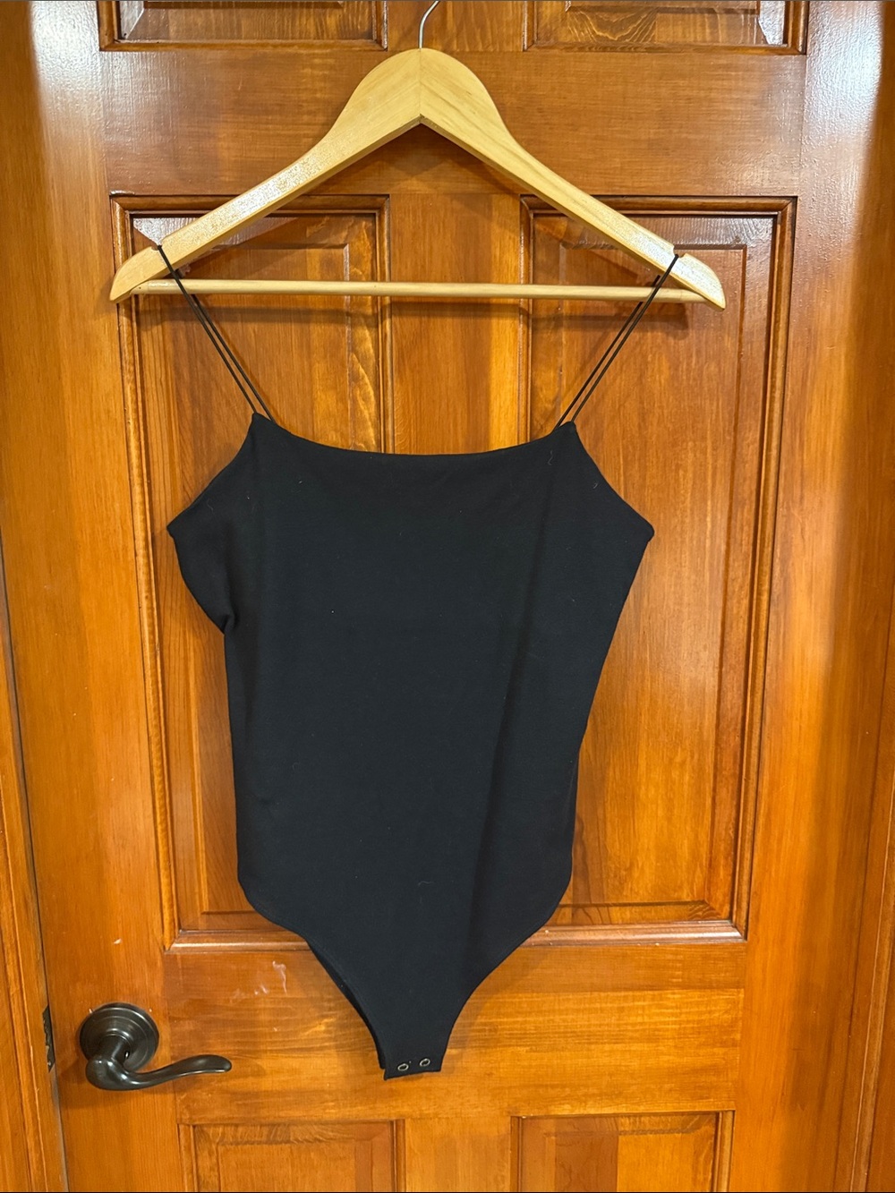 Black Spaghetti-Strap One-Piece Bodysuit